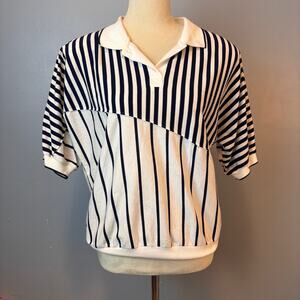 Vintage Easton Park 90's Nautical Navy/White Stripe Collared Sailorcore  Large